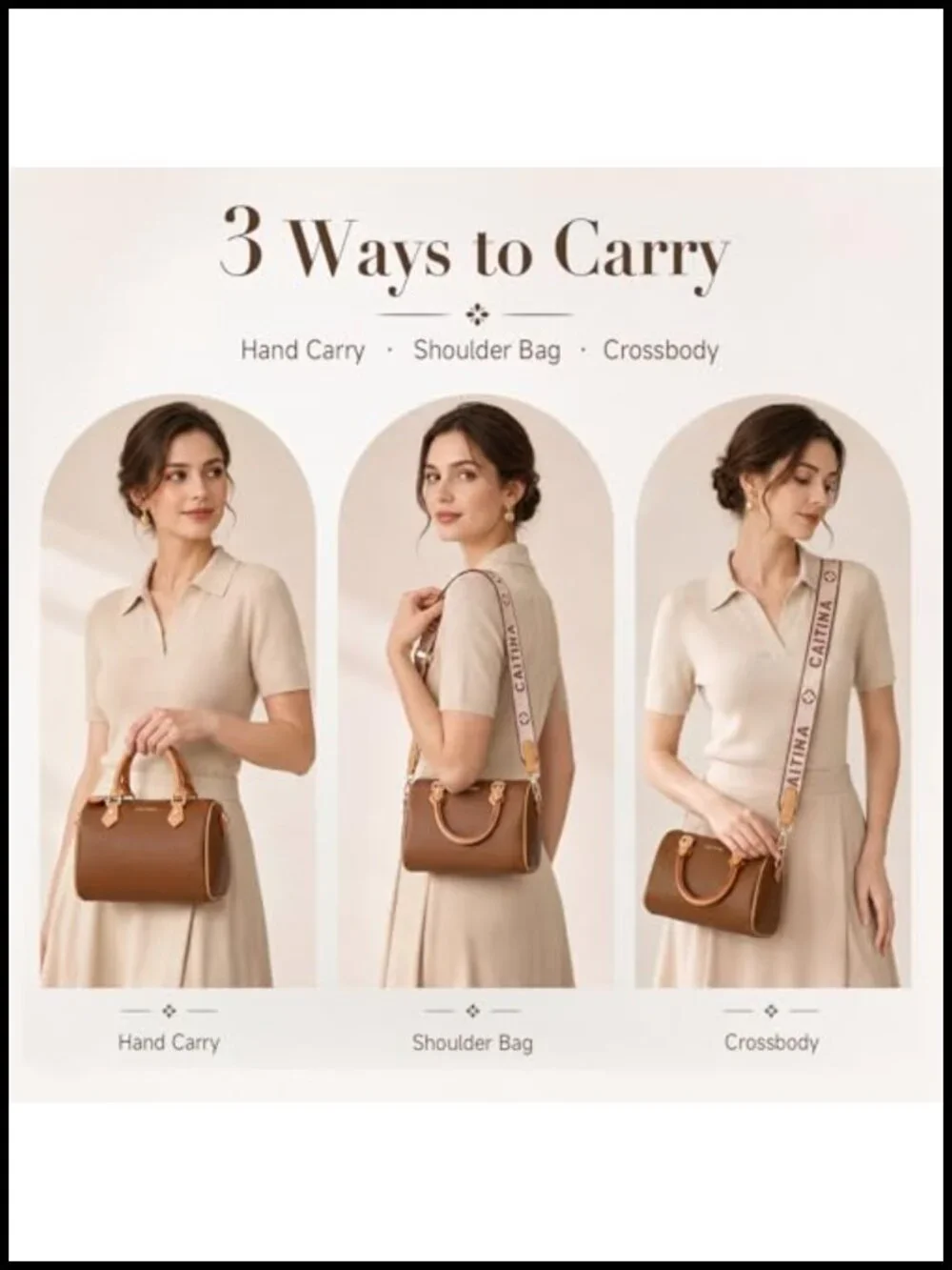 Vegan Leather Boston Barrel Bag Top Handle Satchel with Detachable Crossbody